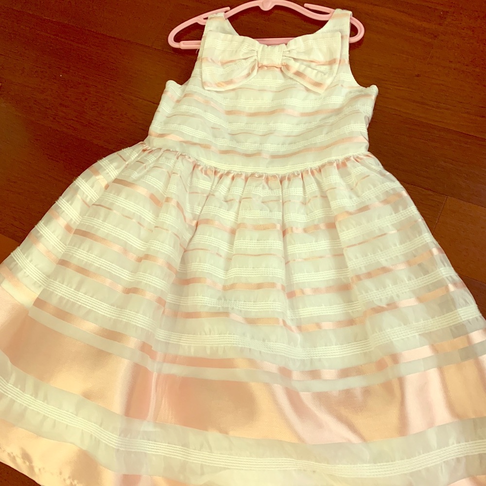 Janie and Jack Organza White Dress PinK Stripes